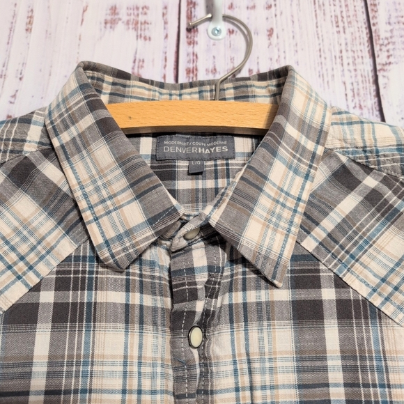 Denver Hayes Men's Plaid Western Shirt Snap Buttons sz L Grey/Blue Cotton GUC - Picture 5 of 8